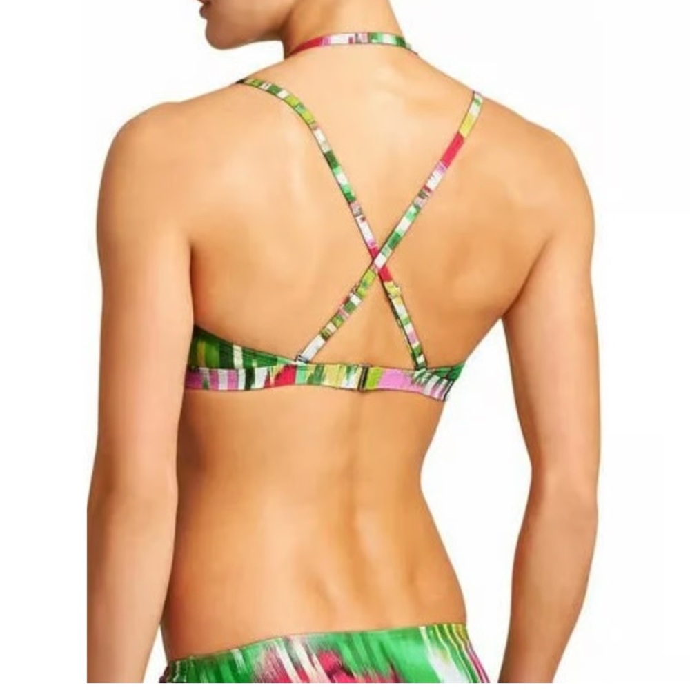 Athleta Wailea Scoop Crisscross Green Pink Striped Bikini small - Picture 3 of 9